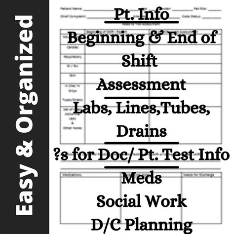 Medical Surgical Nursing Report Sheet Template Pcu Nursing Etsy