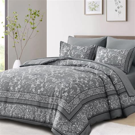 Amazon Dobuyly Grey Floral King Size Comforter Set 7 Piece Bed In