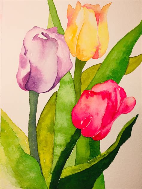 Colorful Watercolor Tulips Painting