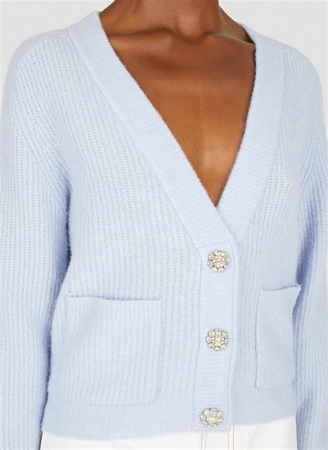 Ribbed Cardigan In Light Blue Ganni