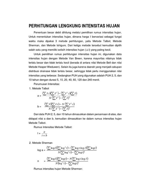 8 Perhitungan Lengkung Intensitas Hujan Pdf