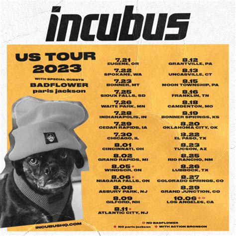 Incubus Plot 2023 Summer Tour With Badflower Paris Jackson The Rock