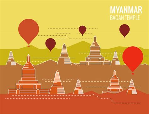 Premium Vector | Sketch landscape of mandalay, myanmar, show balloon on ...