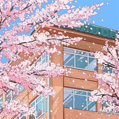 Japanese High School And Cherry Blossom Blossom Hintergrundbilder