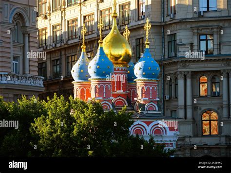 Church of St George in Moscow, Russia. Scenery of old Russian Orthodox ...