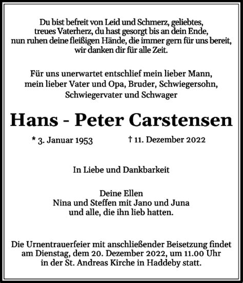 Traueranzeigen Von Hans Peter Carstensen Sh Z Trauer