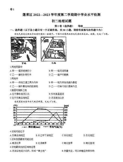 山东省烟台市蓬莱区（五四制）2022 2023学年七年级下学期期中地理试题（含答案） 教习网试卷下载