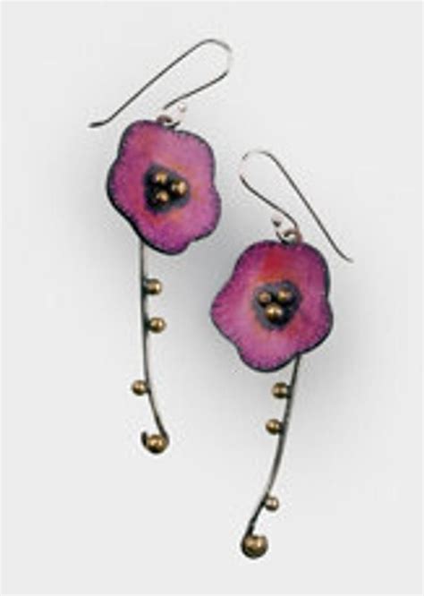 Pink Poppy Earrings Flower Dangle Earrings Nature Jewelry Artisan