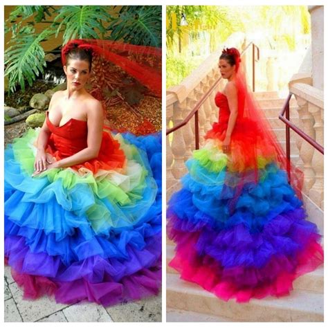 Unique Theme 2017 Sweetheart Ball Gown Wedding Dresses Rainbow Colorful