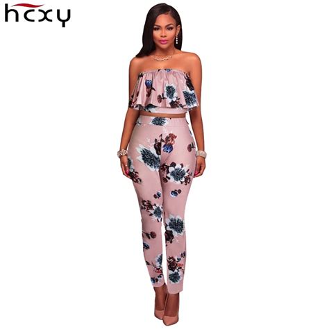 Sexy Off Shoulder Floral Print Jumpsuits Two Piece Club Rompers Womens