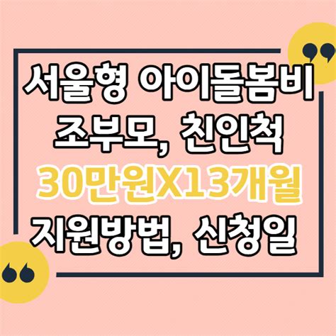 서울형 아이돌봄비 조부모 돌봄 수당 30만원x최대 13개월 지원 지원 대상 2명 이상 신청일 신청방법 제출서류 타지역