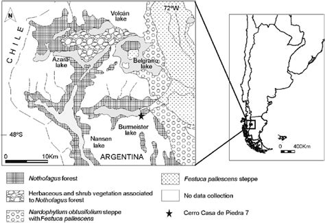 Map of Perito Moreno National Park (PMNP), Santa Cruz province, showing ...