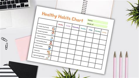 healthy habits chart  kids  printable kids routine tracker fun