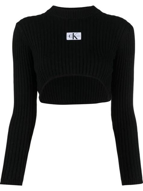 Cropped Pullover Mit Logo Patch Calvin Klein Outfits Calvin Klein Crop Top Calvin Klein