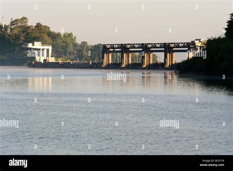 Looking Over Water Of The Bhadra Reservoir Towards The Bhadra Dam In