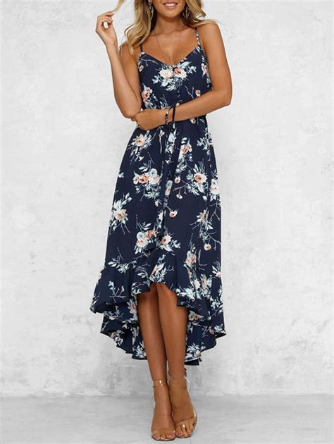 Off Bohemian Floral Print High Low Midi Dress Rosegal