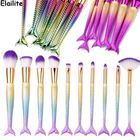 Elailite Pro Pc Mermaid Makeup Brushes Set Foundation Blending