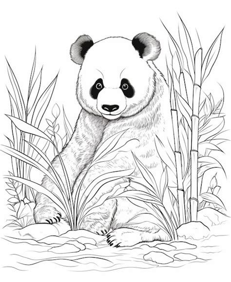 Un Dibujo En Blanco Y Negro De Un Oso Panda Sentado En La Hierba