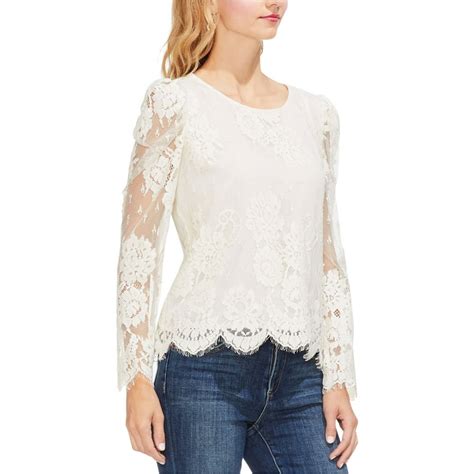 Vince Camuto Vince Camuto Womens Lace Pullover Blouse White X Small