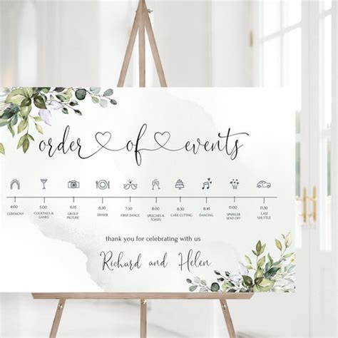 Wedding Itinerary Sign Template Eucalyptus Greenery Wedding Etsy