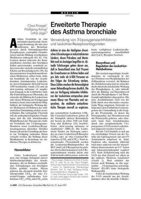 Erweiterte Therapie Des Asthma Bronchiale Verwendung Von