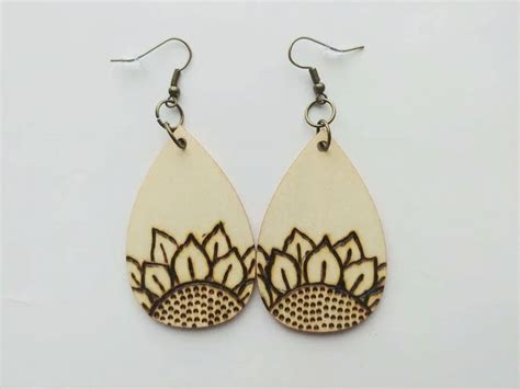 Wood Burned Sunflower Earrings