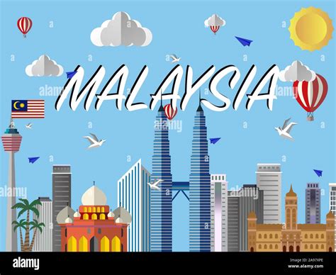 Malaysia Kuala Lumpur Country City Skyline With Flag Craft Vector