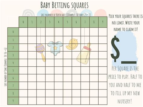 Baby Shower Baby Betting Squares Game Etsy