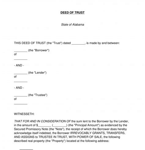 Deed Of Trust Free Sample Template Word And Pdf