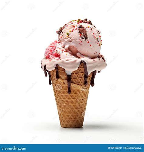 Multi Colored Ice Cream With Strawberries Raspberries Blueberries Chocolate In A Waffle Cone