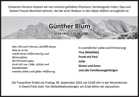 Trauer Günther Blum 03 09 2022 Teckbote Trauerportal