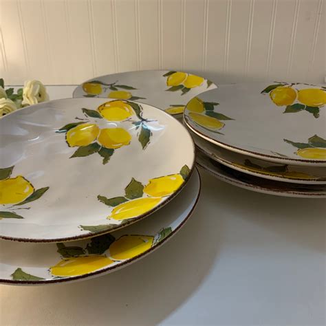 Papart Ceramics Hand Painted Lemons 11 Inch Dinner Plate Set Etsy