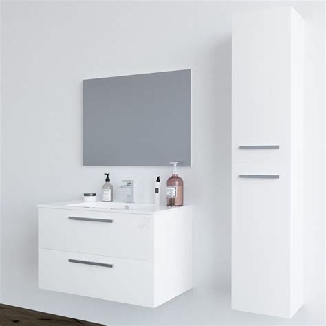 Mobile Bagno Sospeso Da 80 Cm Con Lavabo Specchio E Colonna Melissa