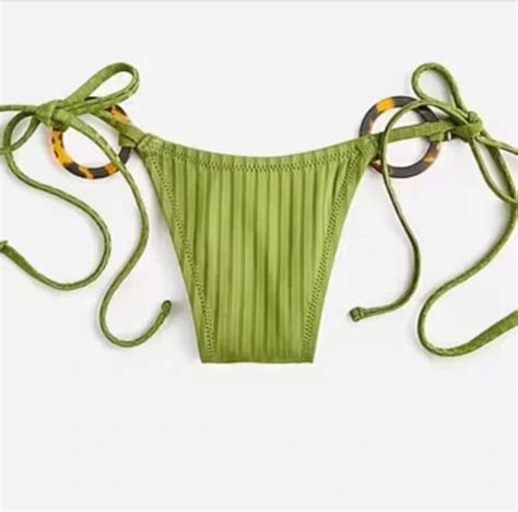 J Crew Bikini Bottom Women Small Green Widerib Curved Waist Cheeky