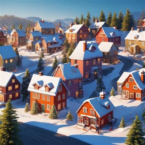 Premium AI Image | Scenic winter village nestled amidst snowcovered ...