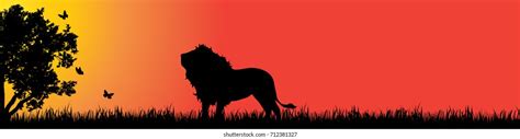 Vector Silhouette Lion Nature Sunset Stock Vector (Royalty Free ...