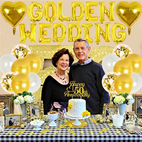 50th Wedding Anniversary Celebration Kit With Balloons Banner Cake Topper And Party Supplies