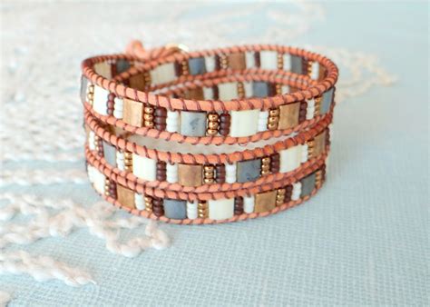 Leather Wrap Bracelet With Tila Beads Etsy