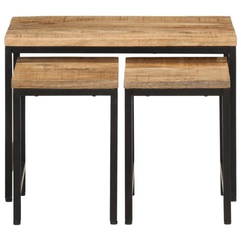 Lis Tables Basses Gigognes Pcs Bois De Manguier Massif Brut Et Fer