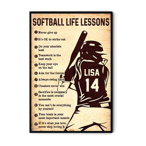 365fury Personalized Softball Poster For Girls Room Decor With Custom Name And Number For