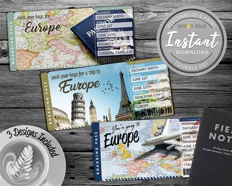 Surprise Europe Trip Ticket | Vacation Tickets Instant Download