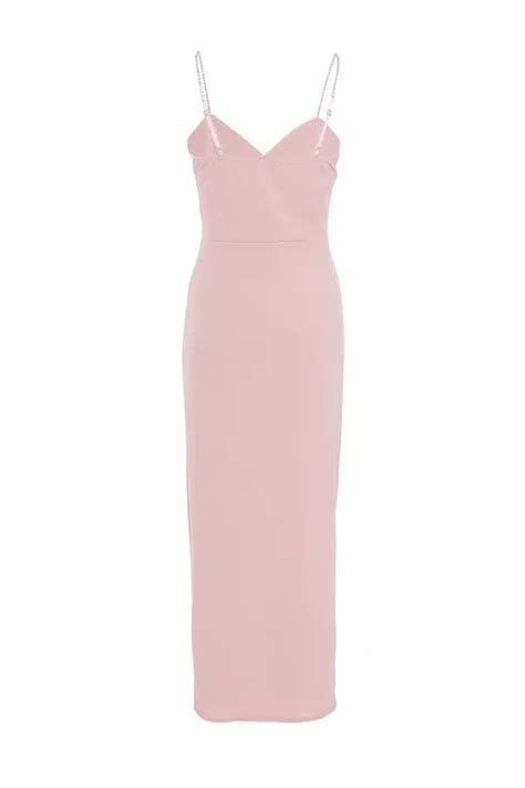 Light Pink Diamante Ruched Maxi Dress Quiz Clothing