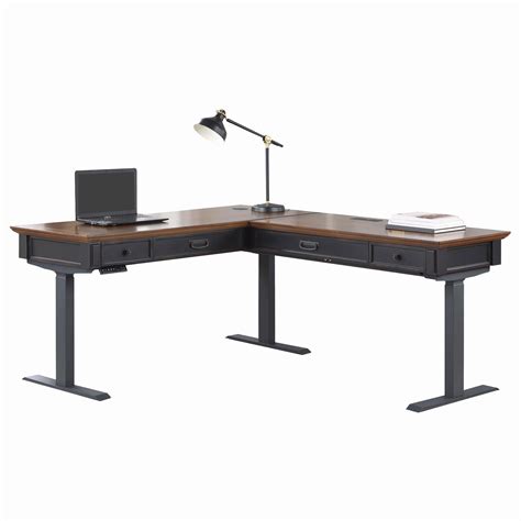 Wycliff Bay Hartford L Shaped Electric Desk In Two Tone Rubbed And