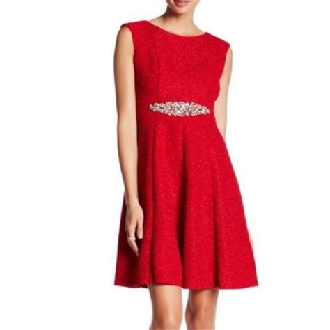 Eliza J Red Glitter Sparkle Fit And Flare Dress Gem