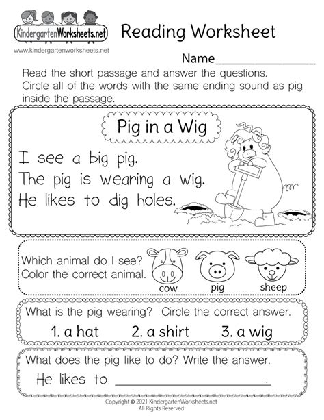 Reading For Kindergarten Worksheets