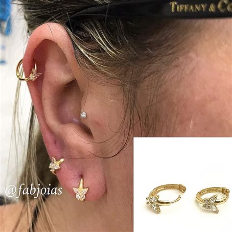 Ouro 18k Piercing 5mm Argola Flor Cartilagem Tragus Orelha FAB JOIAS