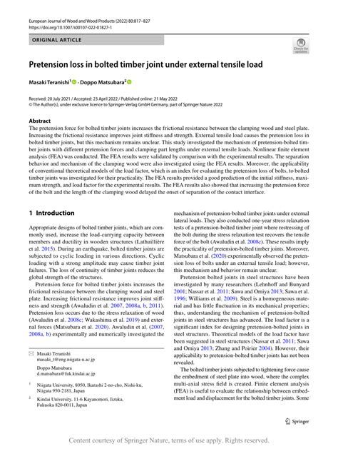 Pretension Loss In Bolted Timber Joint Under External Tensile Load