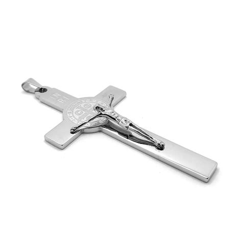 Dije Acero Inox Plateado Cruz Crucifijo San Benito 86 Mm Estiloss