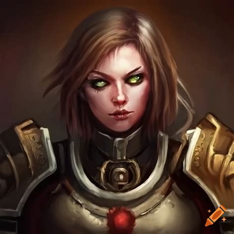 Fiercely Focused Warhammer Female Inquisitor With Brown Hair And Green