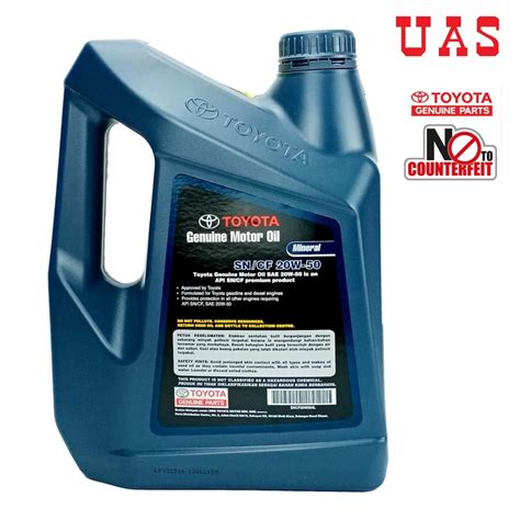 TOYOTA Genuine Mineral SN CF 20W50 Engine Oil 4Litre